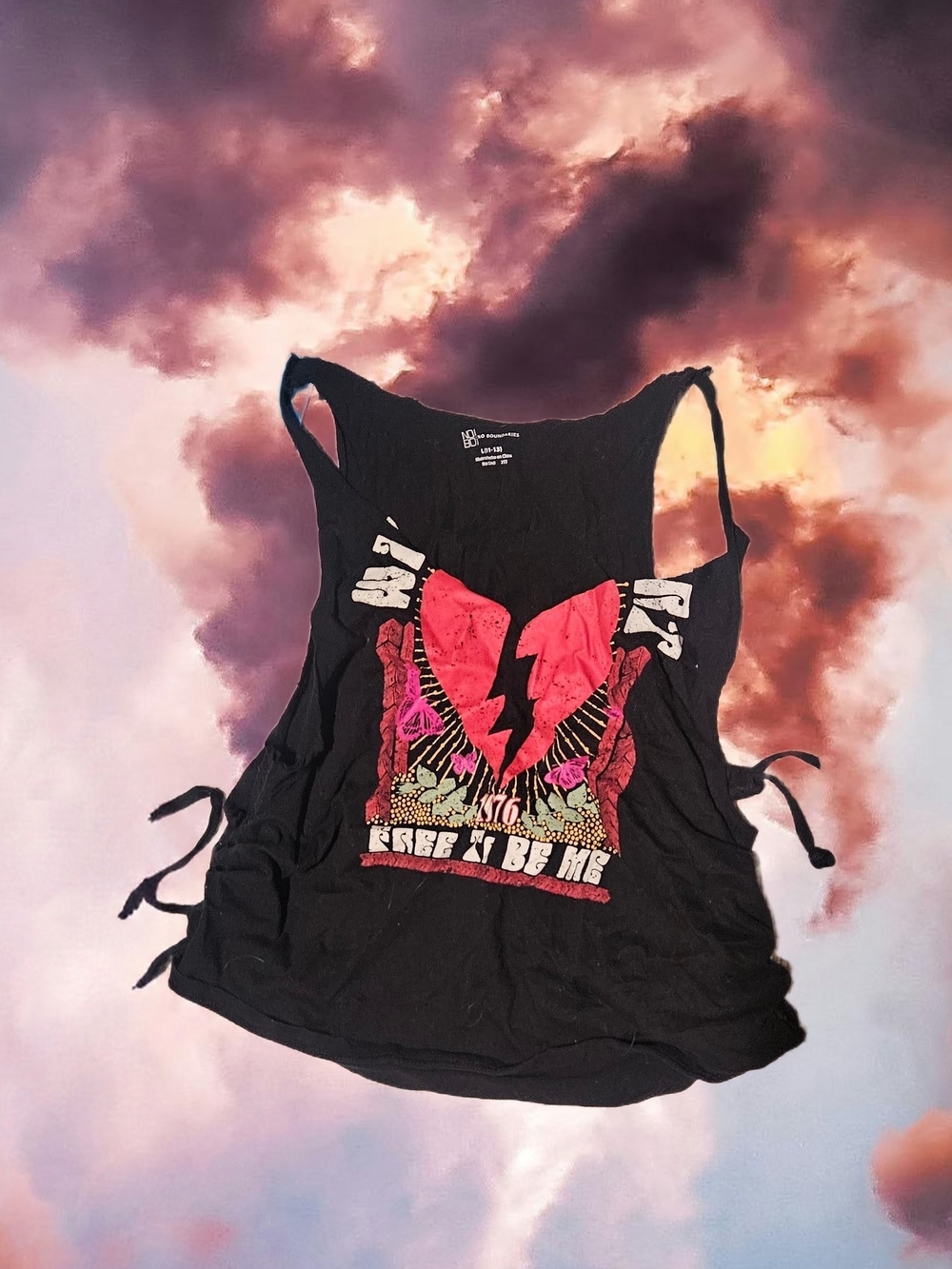 No Boundaries Black Tank with Pink & Red Graphic
